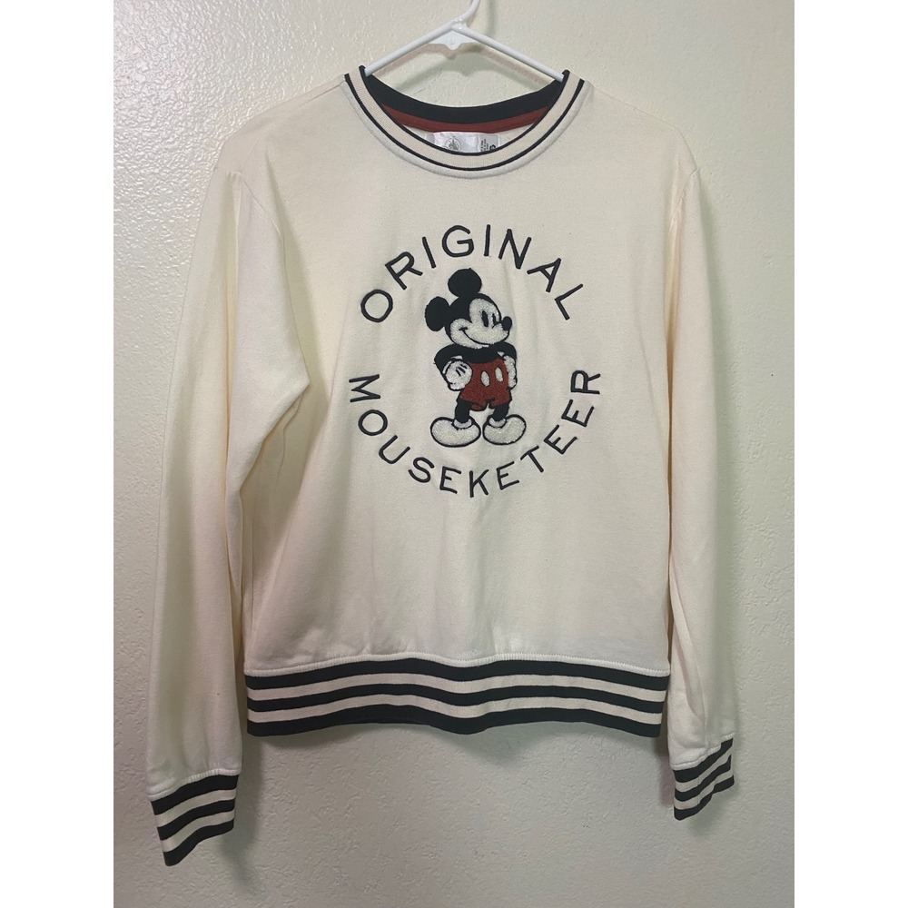 Disney Original Mouseketeer Mickey Mouse Striped Trim Sweatshirt Oversized XS